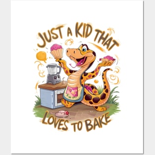 Whimsical Tee With Cake-Baking Snake Posters and Art